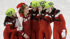 Kalyna Roberge, Valérie Maltais (réserviste), Marianne St-Gelais, Tania Vicent et Jessica Gregg Kalyna Roberge, Valérie Maltais (réserviste), Marianne St-Gelais, Tania Vicent et Jessica Gregg
