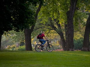 Un utilisateur de Bixi dans le Parc Lafontaine Un utilisateur de Bixi dans le Parc Lafontaine