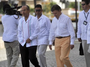 Les présidents mexicain et colombien, Felipe Calderon et Juan Manuel Santos. Les présidents mexicain et colombien, Felipe Calderon et Juan Manuel Santos.