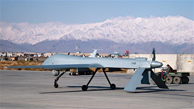 Un drone américain à la base de Baghram en Afghanistan. Un drone américain à la base de Baghram en Afghanistan.