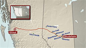 Tracé du projet de pipeline Northern Gateway de la pétrolière Enbridge. Tracé du projet de pipeline Northern Gateway de la pétrolière Enbridge.
