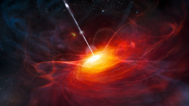 Une représentation artistique du quasar ULAS J1120+0641 Une représentation artistique du quasar ULAS J1120+0641