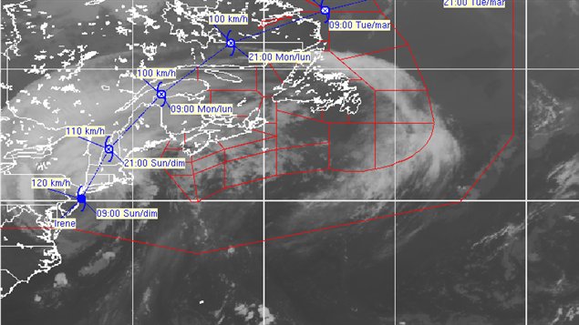 La trajectoire de l'ouragan Irene au Canada La trajectoire de l'ouragan Irene au Canada