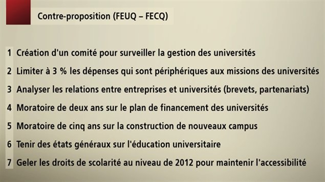 La contre-proposition de la FEUQ et de la FECQ La contre-proposition de la FEUQ et de la FECQ