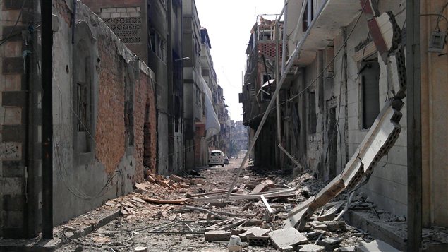 Un quartier de Homs, où s'affrontent les rebelles et l'armée syrienne Un quartier de Homs, où s'affrontent les rebelles et l'armée syrienne