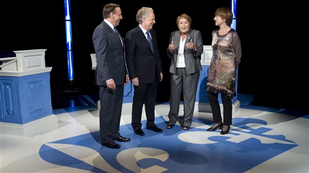 François Legault, Jean Charest, Pauline Marois et Françoise David. François Legault, Jean Charest, Pauline Marois et Françoise David.