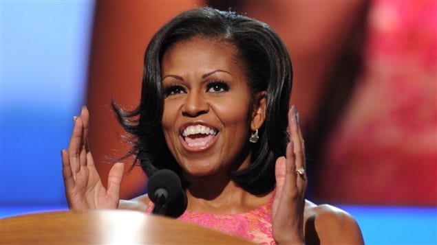 La première dame Michelle Obama a pris la parole lors de la convention du Parti démocrate le 4 septembre 2012, à Charlotte, en Caroline du Nord. La première dame Michelle Obama a pris la parole lors de la convention du Parti démocrate le 4 septembre 2012, à Charlotte, en Caroline du Nord.