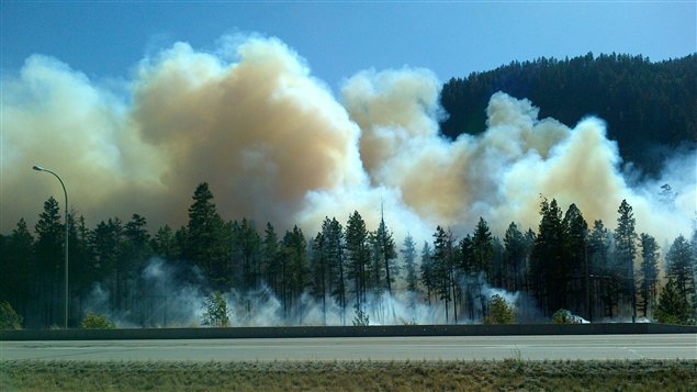 L'incendie de forêt le long de la route 97C dans l'Okanagan L'incendie de forêt le long de la route 97C dans l'Okanagan