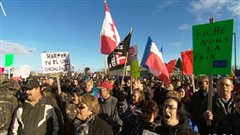 Manifestation contre la réforme de l'assurance-emploi, à Tracadie-Sheila au Nouveau-Brunswick Manifestation contre la réforme de l'assurance-emploi, à Tracadie-Sheila au Nouveau-Brunswick