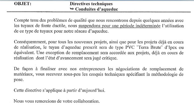 La directive a été écrite par Robert Marcil. Elle était notamment destinée à Yves Themens La directive a été écrite par Robert Marcil. Elle était notamment destinée à Yves Themens
