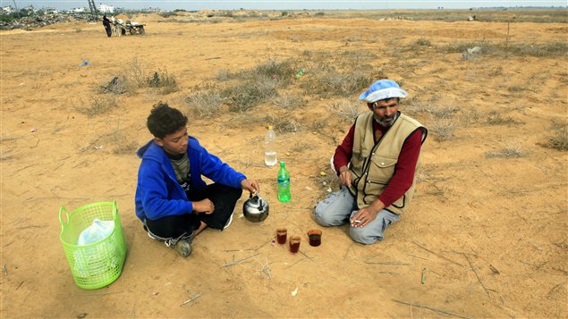 Des fermiers palestiniens de la bande de Gaza, près de la frontière avec Israël Des fermiers palestiniens de la bande de Gaza, près de la frontière avec Israël