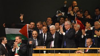 La délégation palestinienne après le résultat du vote La délégation palestinienne après le résultat du vote