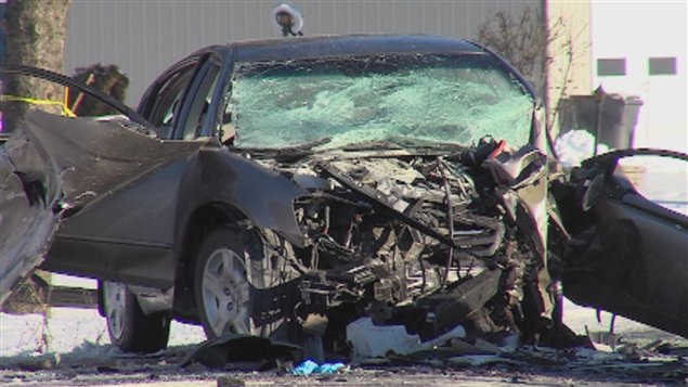 Une des deux voitures impliquées dans l'accident mortel. Une des deux voitures impliquées dans l'accident mortel.