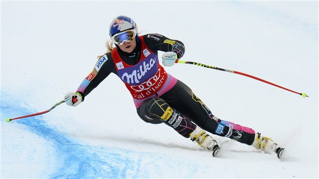 L'Américaine Lindsey Vonn pendant la descente d'entraînement de Val-d'Isère, en France L'Américaine Lindsey Vonn pendant la descente d'entraînement de Val-d'Isère, en France