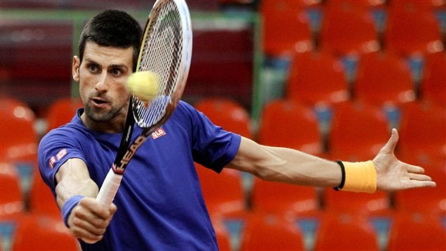 Le Serbe Novak Djokovic à l'entraînement en vue de l'affrontement entre la Belgique et la Serbie en Coupe Davis Le Serbe Novak Djokovic à l'entraînement en vue de l'affrontement entre la Belgique et la Serbie en Coupe Davis