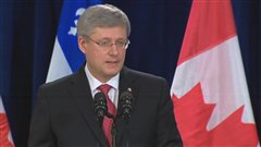 Stephen Harper lors de la conférence de presse à Lévis Stephen Harper lors de la conférence de presse à Lévis