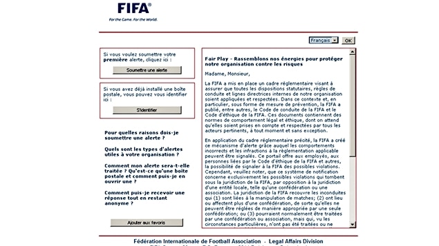 Le site Internet de la FIFA Le site Internet de la FIFA