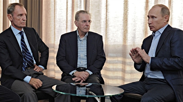 Jean-Claude Killy, Jacques Rogge et Vladimir Poutine Jean-Claude Killy, Jacques Rogge et Vladimir Poutine