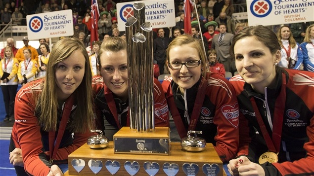 La formation ontarienne : Rachel Homan, Emma Miskew, Alison Kreviazuk et Lisa Weagle La formation ontarienne : Rachel Homan, Emma Miskew, Alison Kreviazuk et Lisa Weagle