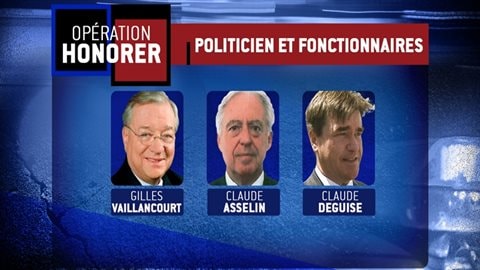 Gilles Vaillancourt, Claude Asselin et Claude Deguise sont notamment accusé de gangstérisme. Gilles Vaillancourt, Claude Asselin et Claude Deguise sont notamment accusé de gangstérisme.