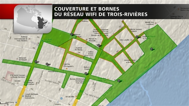 Couverture et bornes du réseau wi-fi de Trois-Rivières Couverture et bornes du réseau wi-fi de Trois-Rivières