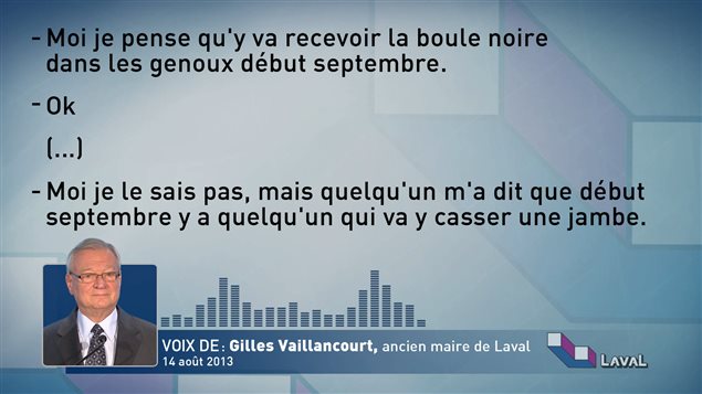 Les déclarations de Gilles Vaillancourt lors de la conversation enregistrée par Claire Le Bel. Les déclarations de Gilles Vaillancourt lors de la conversation enregistrée par Claire Le Bel.