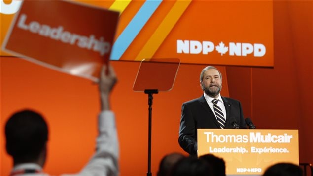 Thomas Mulcair lors du congrès fédéral du NPD à Montréal, en 2013. Thomas Mulcair lors du congrès fédéral du NPD à Montréal, en 2013.