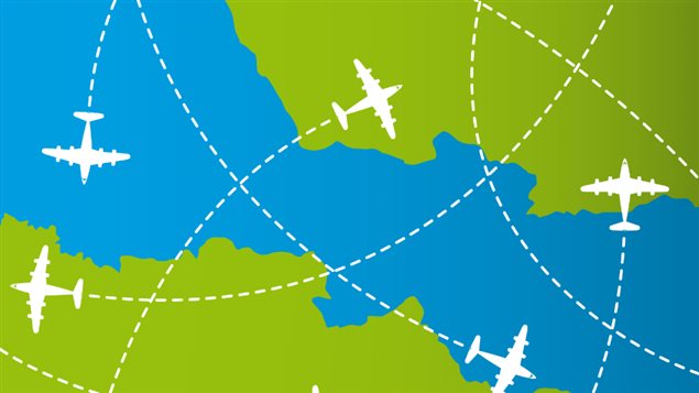 Des trajets en avion symbolisés. Des trajets en avion symbolisés.