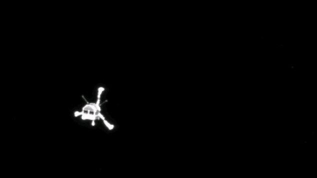 Le robot Philae amorçant sa descente de 7 heures vers la surface de la comète. Le robot Philae amorçant sa descente de 7 heures vers la surface de la comète.
