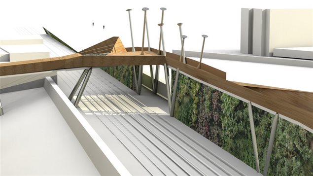 La passerelle imaginée au-dessus de la voie ferrée