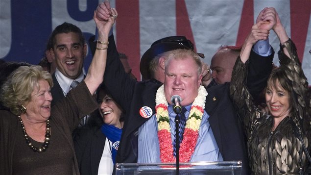 Rob Ford lors de son élection comme maire en 2010 Rob Ford lors de son élection comme maire en 2010