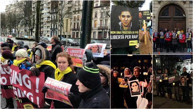 Des manifestations réclamant la libération de Raif Badawi ont lieu partout dans le monde de Paris à Londres en passant par Rome. Des manifestations réclamant la libération de Raif Badawi ont lieu partout dans le monde de Paris à Londres en passant par Rome.