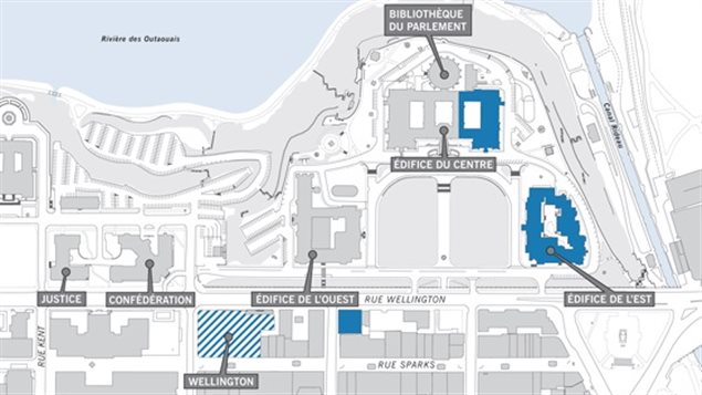 Un plan des édifices de la Cité parlementaire. Un plan des édifices de la Cité parlementaire.