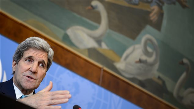 Le secrétaire d'État américain John Kerry, en conférence de presse, lundi, à Genève. Le secrétaire d'État américain John Kerry, en conférence de presse, lundi, à Genève.