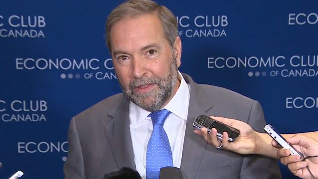 Thomas Mulcair a réagi aux propositions de Justin Trudeau après son discours devant le Club économique du Canada. Thomas Mulcair a réagi aux propositions de Justin Trudeau après son discours devant le Club économique du Canada.