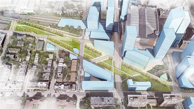 Illustration du Quartier des gares dans le centre-ville de Montréal