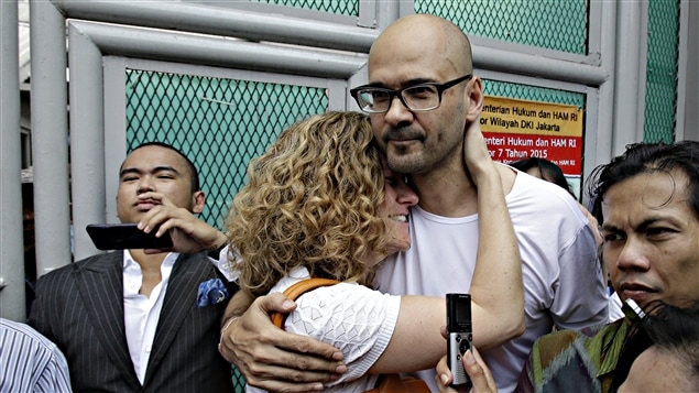 Neil Bantleman à sa sortie de prison, à Jakarta Neil Bantleman à sa sortie de prison, à Jakarta