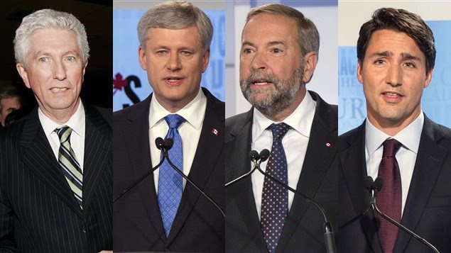 Gilles Duceppe, Stephen Harper, Thomas Mulcair et Justin Trudeau Gilles Duceppe, Stephen Harper, Thomas Mulcair et Justin Trudeau