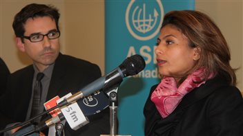Ensaf Heidar, the wife of jailed Saudi blogger Raif Badawi, speaks at a presse conference with the executive director of Lawyers Without Borders Pascal Paradis in Montreal on Nov. 3, 2015 Ensaf Heidar, the wife of jailed Saudi blogger Raif Badawi, speaks at a presse conference with the executive director of Lawyers Without Borders Pascal Paradis in Montreal on Nov. 3, 2015