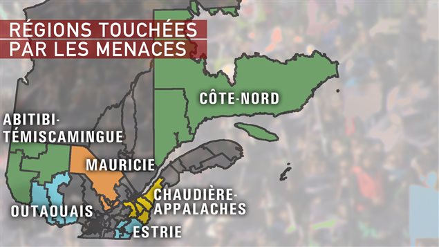 Régions touchées par les menaces Régions touchées par les menaces