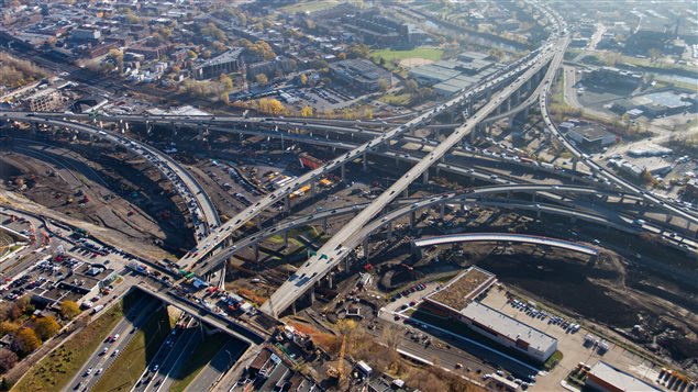 Vu aérienne des travaux de l'échangeur Turcot. Vu aérienne des travaux de l'échangeur Turcot.