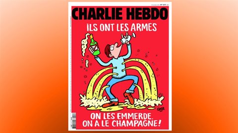 La une de « Charlie Hebdo » du 18 novembre 2015, cinq jours après les attentats terroristes qui ont fait 130 morts à Paris La une de « Charlie Hebdo » du 18 novembre 2015, cinq jours après les attentats terroristes qui ont fait 130 morts à Paris