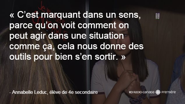 C’est marquant dans un sens, parce qu’on voit comment on peut agir dans une situation comme ça, cela nous donne des outils pour bien s’en sortir. C’est marquant dans un sens, parce qu’on voit comment on peut agir dans une situation comme ça, cela nous donne des outils pour bien s’en sortir.