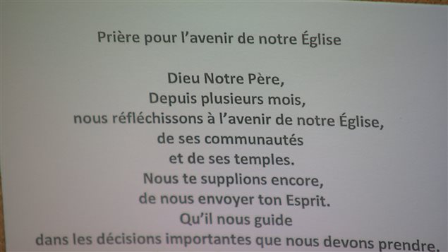 Une prière accrochée sur un babillard à l'église Sacré-Coeur. Une prière accrochée sur un babillard à l'église Sacré-Coeur.