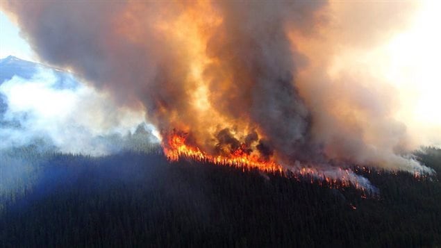 Feu de forêt dans le parc national de Jasper, en Alberta, en juillet 2015. Feu de forêt dans le parc national de Jasper, en Alberta, en juillet 2015.