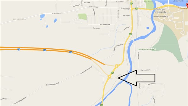 Lieu de l'affaissement de terrain dans le secteur Lennoxville de Sherbrooke Lieu de l'affaissement de terrain dans le secteur Lennoxville de Sherbrooke