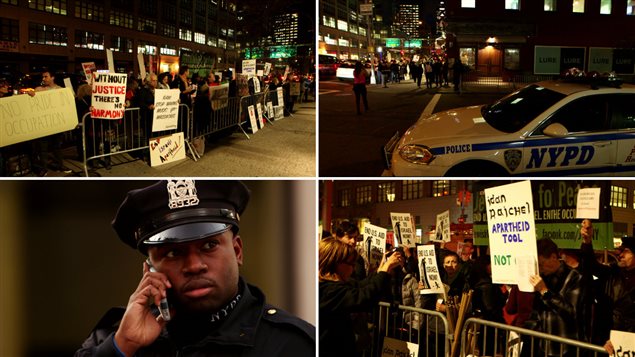 New York, le 16 octobre 2015. Des manifestants devant scandent : « Musique pour la libération et non pour blanchir l'occupation! » New York, le 16 octobre 2015. Des manifestants devant scandent : « Musique pour la libération et non pour blanchir l'occupation! »