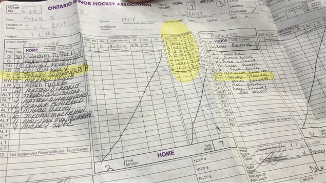 Pernel Subban alors âgé de 6 ans avait marqué 7 buts lors de ce match. Pernel Subban alors âgé de 6 ans avait marqué 7 buts lors de ce match.