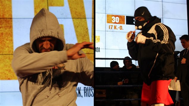 Sergey Kovalev et Jean Pascal à l'entraînement lundi après-midi à Boucherville. Sergey Kovalev et Jean Pascal à l'entraînement lundi après-midi à Boucherville.