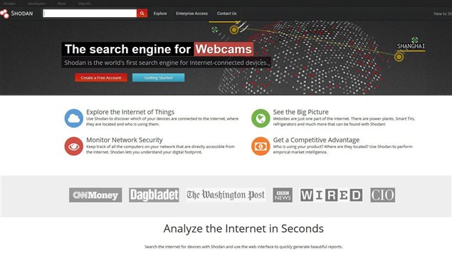 Une capture d’écran de la page d’accueil de Shodan Une capture d’écran de la page d’accueil de Shodan